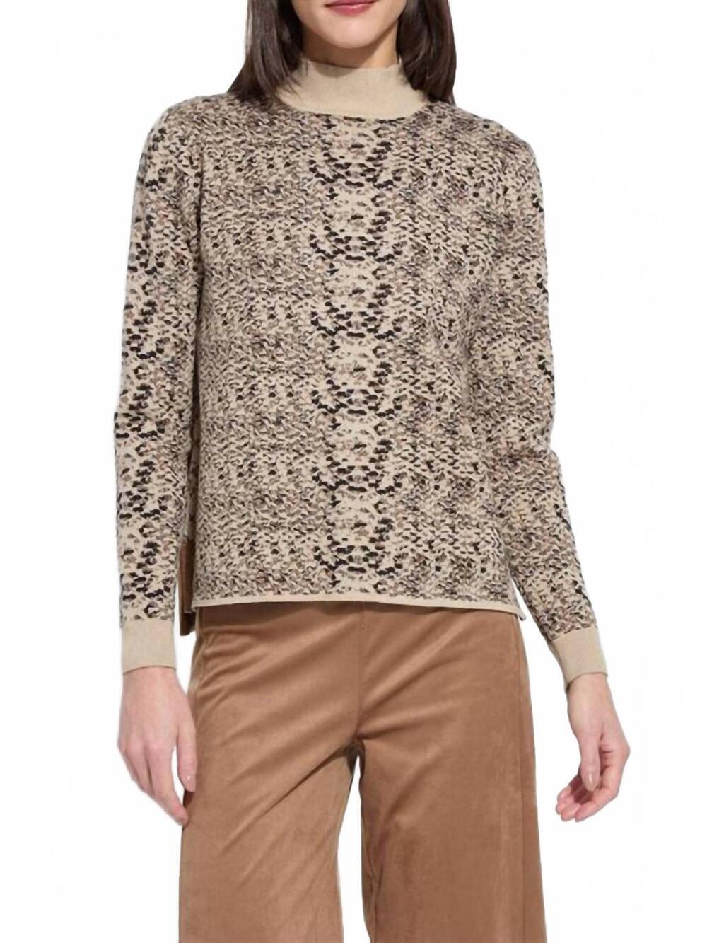 NEW LYSSE declan mock neck jacquard sweater in lux camel snake